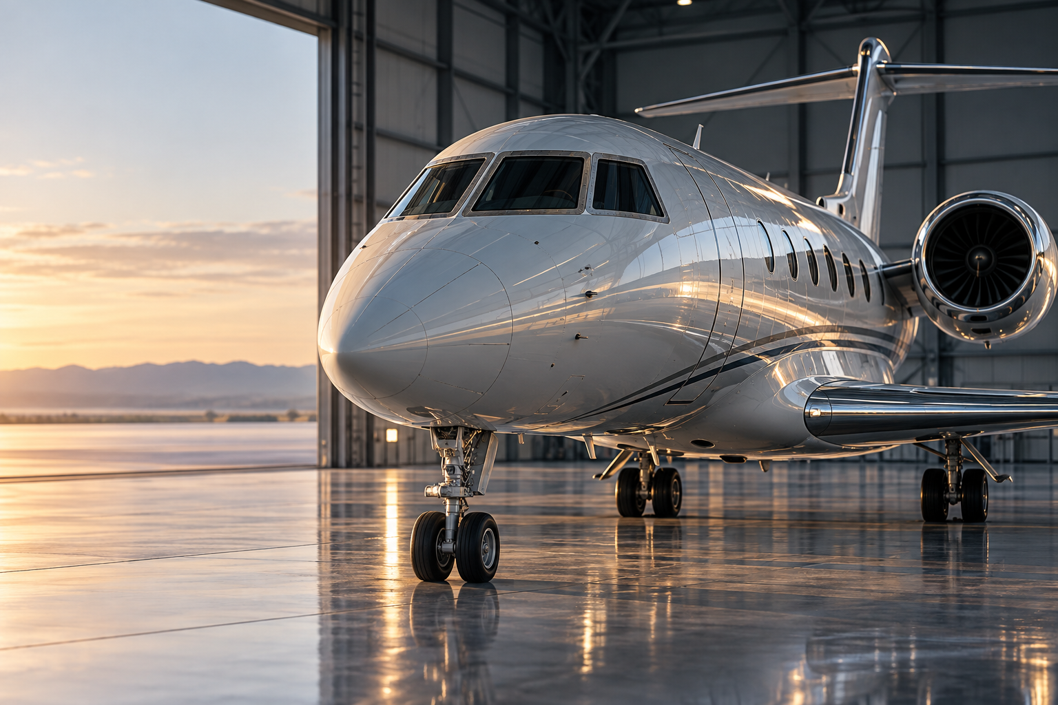 Illustrative aircraft in a hangar